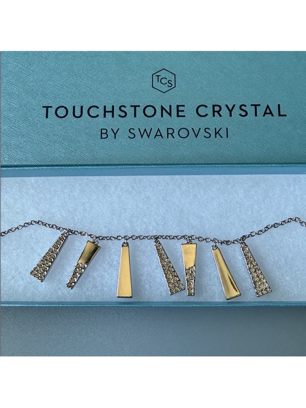 Touchstone Crystal Stick Around Sparkling Bar Pendant Necklace NIB